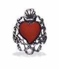 Anello argento cuore sacro rosso ricamo barocco