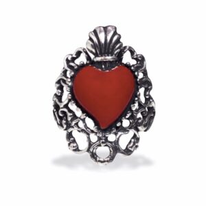 Anello argento cuore sacro rosso ricamo barocco